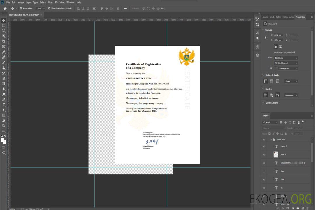 Modèle Word et PDF de certificat d'enregistrement de société au Monténégro template